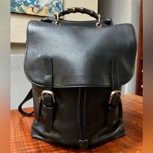 Gucci leather backpack with Bamboo handle.